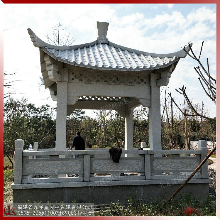 四角石雕涼亭圖片